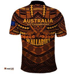 Wallabies Rugby Polo Shirt Polynesian and Aboriginal Special Orange Version