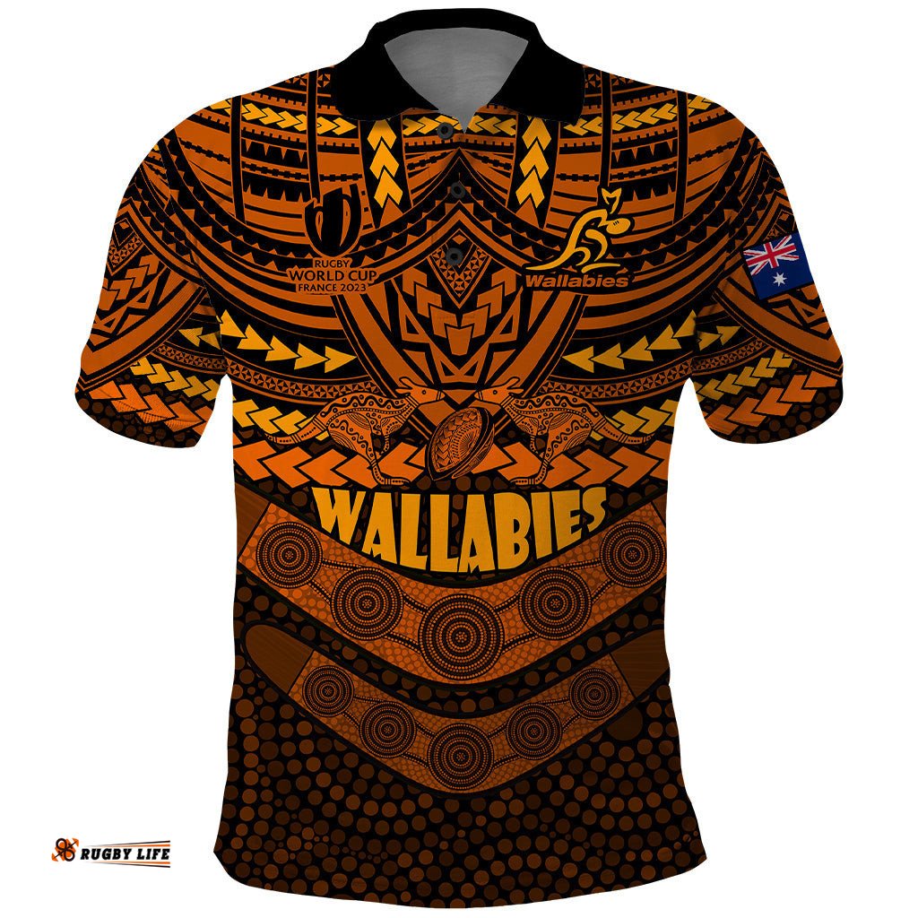 Wallabies Rugby Polo Shirt Polynesian and Aboriginal Special Orange Version