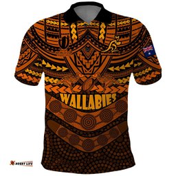 Wallabies Rugby Polo Shirt Polynesian and Aboriginal Special Orange Version
