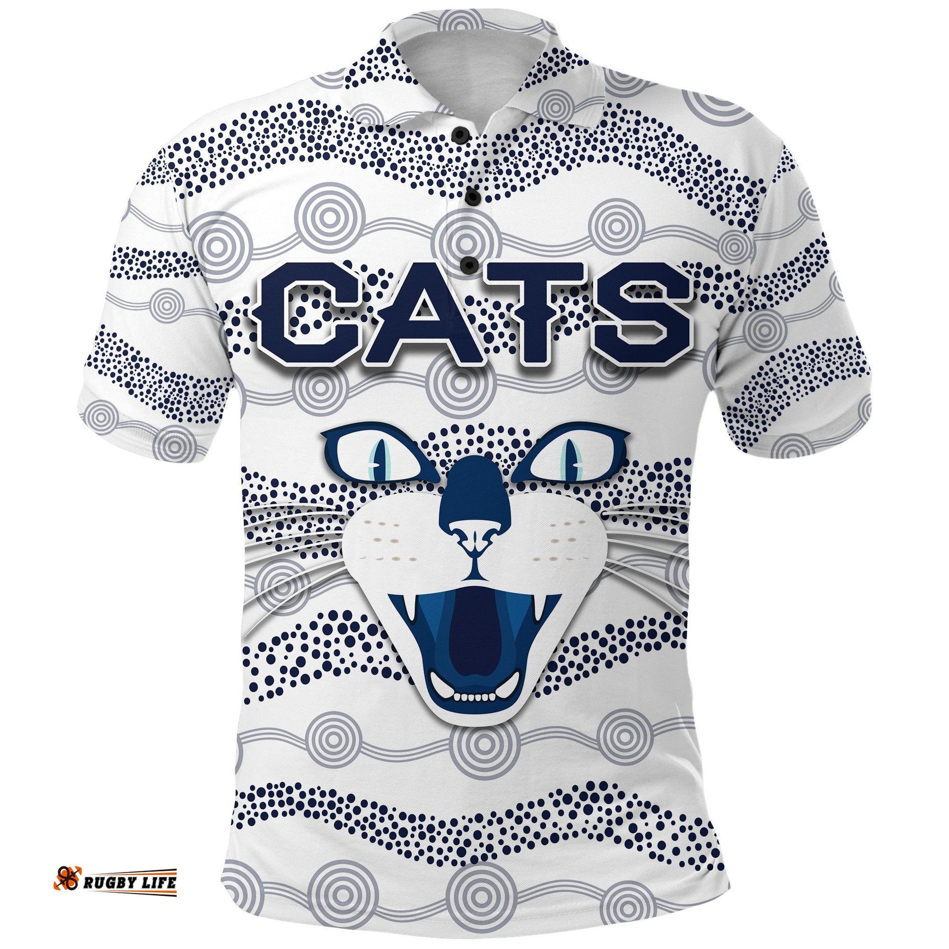 Geelong Polo Shirt Cats Indigenous - White