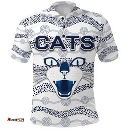 Geelong Polo Shirt Cats Indigenous - White