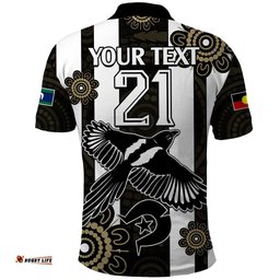 Custom Text And Number NAIDOC Collingwood Football Polo Shirt Proud To Be Magpies Aboriginal Version