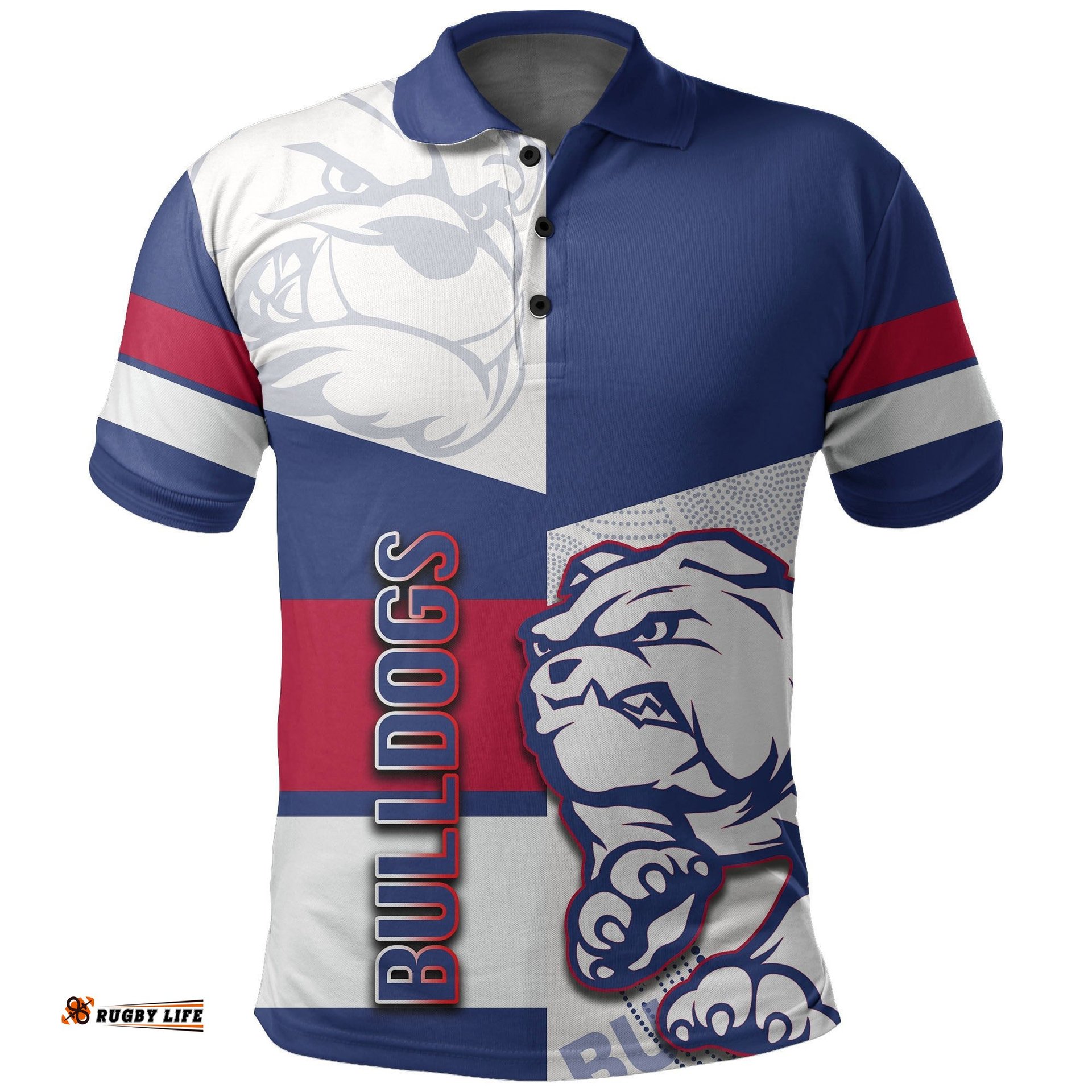 Custom Personalised Western Bulldogs Polo Shirt Half Blue-White Style
