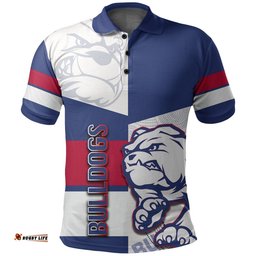 Custom Personalised Western Bulldogs Polo Shirt Half Blue-White Style