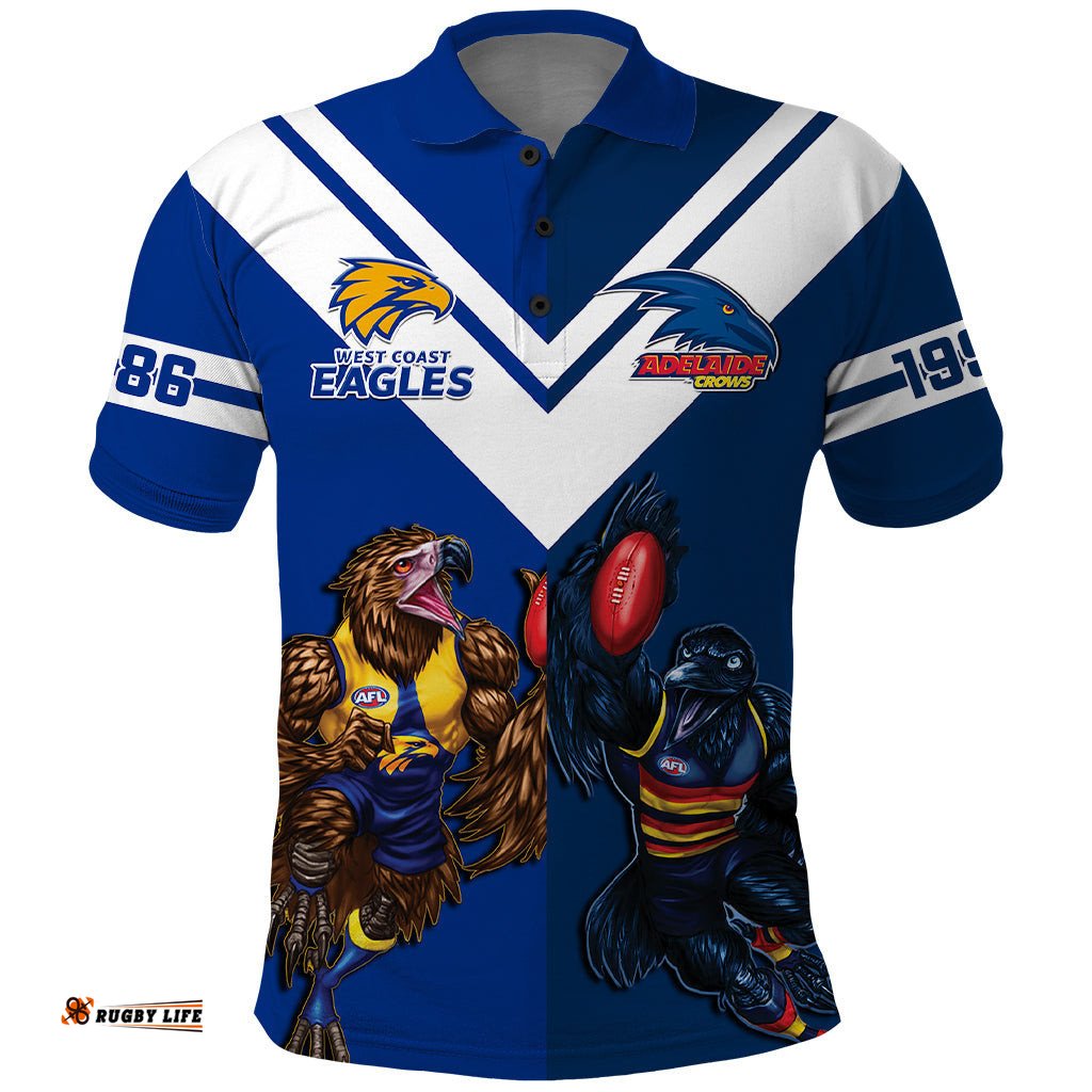 Personalised Eagles And Crows Football Polo Shirt West Coast Mix Adelaide Sporty Version