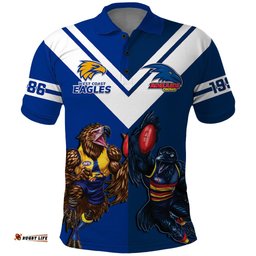 Personalised Eagles And Crows Football Polo Shirt West Coast Mix Adelaide Sporty Version