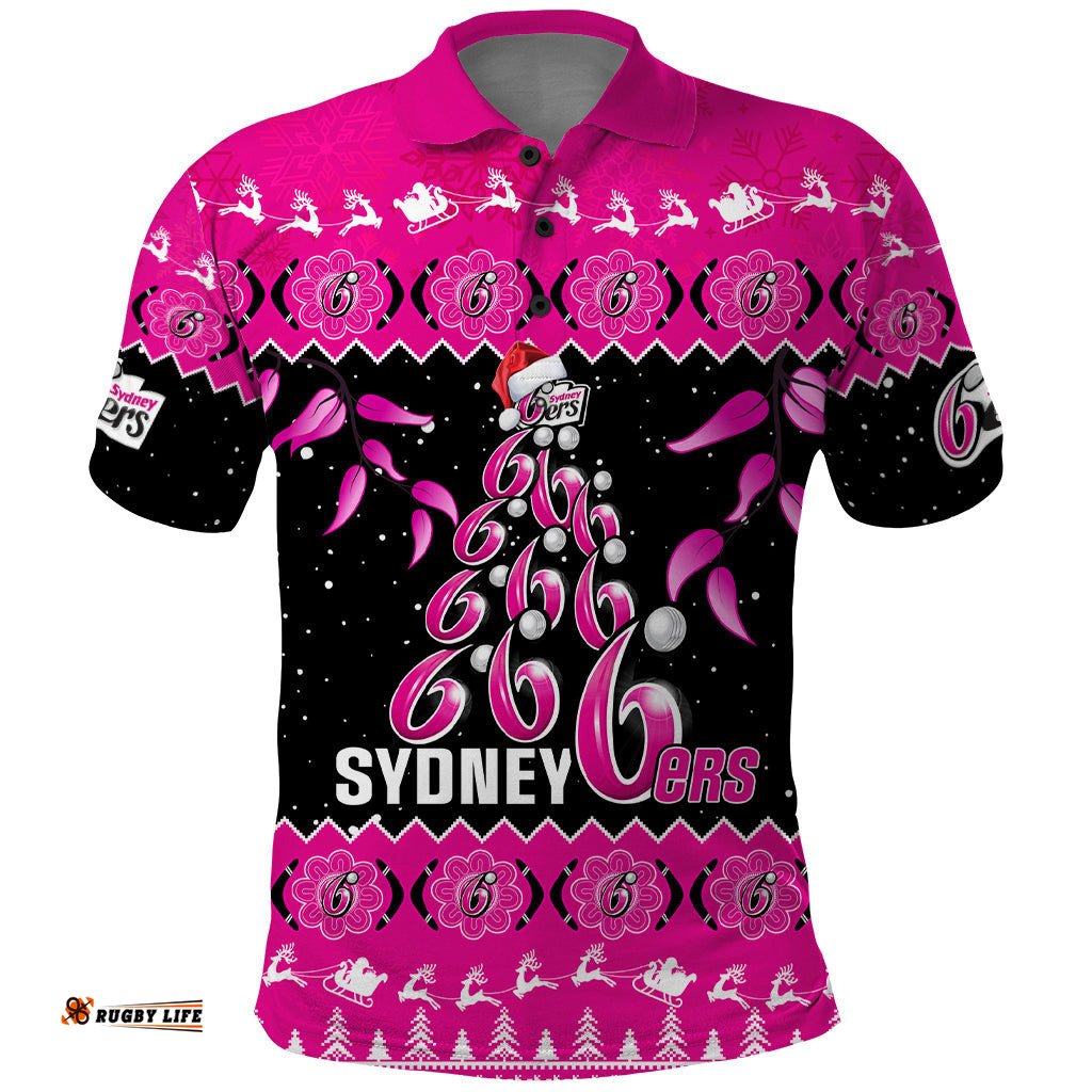 Sydney Sixers Cricket Christmas Polo Shirt Merry Xmas 2023 Indigenous Art