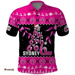 Sydney Sixers Cricket Christmas Polo Shirt Merry Xmas 2023 Indigenous Art