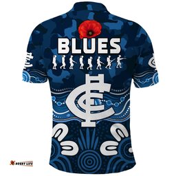 Blues Anzac 2022 Polo Shirt Carlton Football Aboriginal Poppy