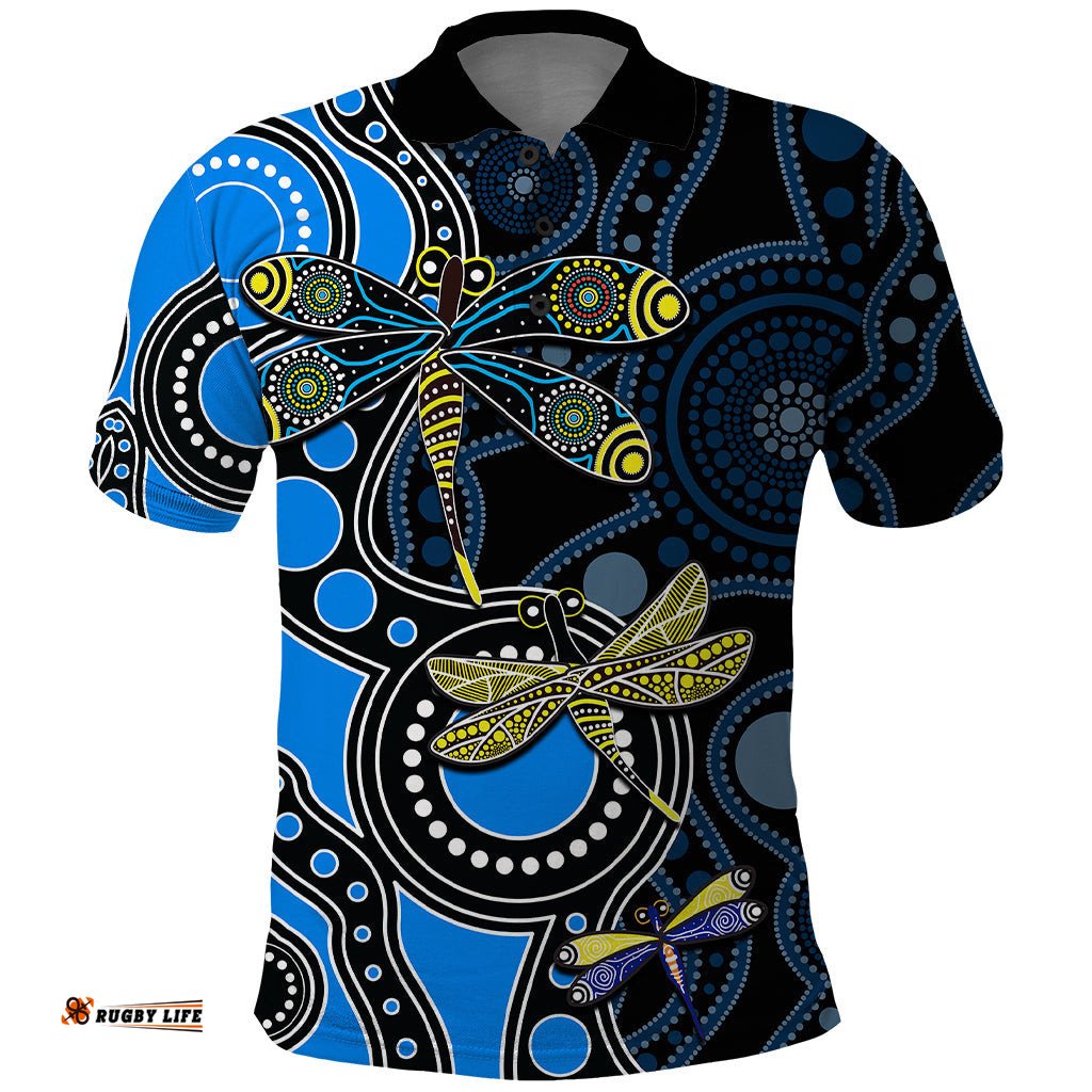 Aboriginal Dragonfly Polo Shirt Blue Style