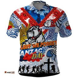 Personalised Bulldogs ANZAC Day Polo Shirt Aboriginal Rising Sun