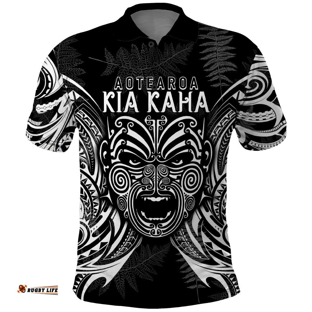 Custom New Zealand Rugby Polo Shirt 2023 World Cup Aotearoa Haka Face