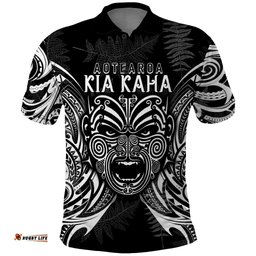 Custom New Zealand Rugby Polo Shirt 2023 World Cup Aotearoa Haka Face
