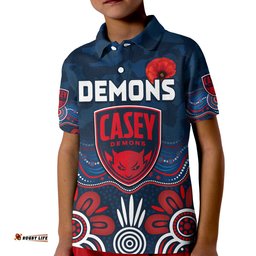 Custom Text and Number Demons Anzac 2022 Polo Shirt Casey Football Aboriginal Poppy