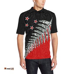 Maori Fern Black And Red Polo T Shirt