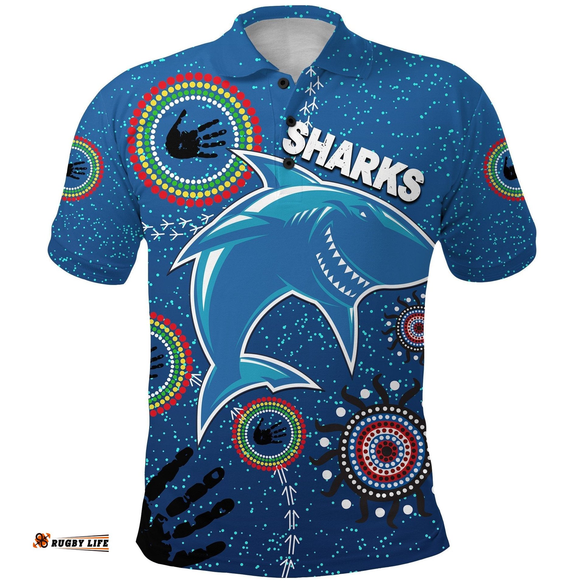 Naidoc Sharks Polo Shirt Cronulla Aboriginal Style