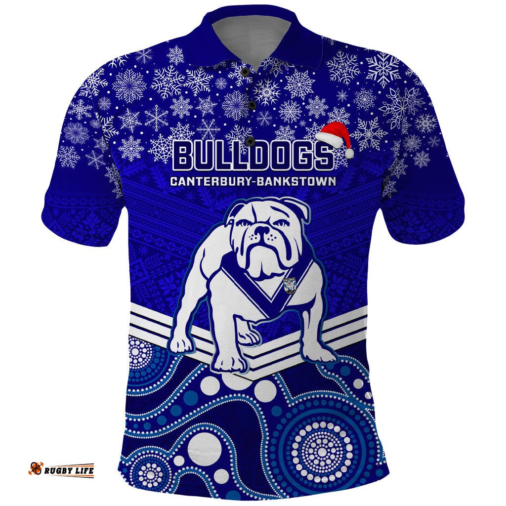 Custom Bulldogs Rugby Christmas Polo Shirt Merry Xmas 2023 Mix Aboriginal Art