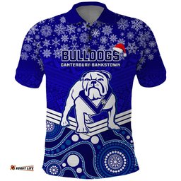 Custom Bulldogs Rugby Christmas Polo Shirt Merry Xmas 2023 Mix Aboriginal Art