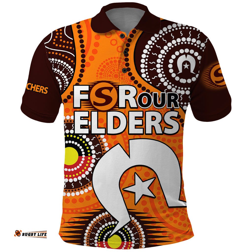 Custom Text And Number 2023 Scorchers BBL Polo Shirt Aboriginal NAIDOC For Our Elders