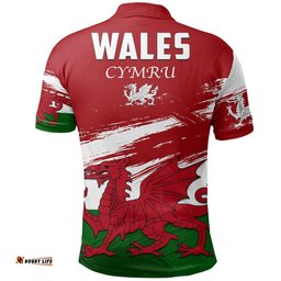 Wales - Cymru Rugby Polo Shirt Grunge Style