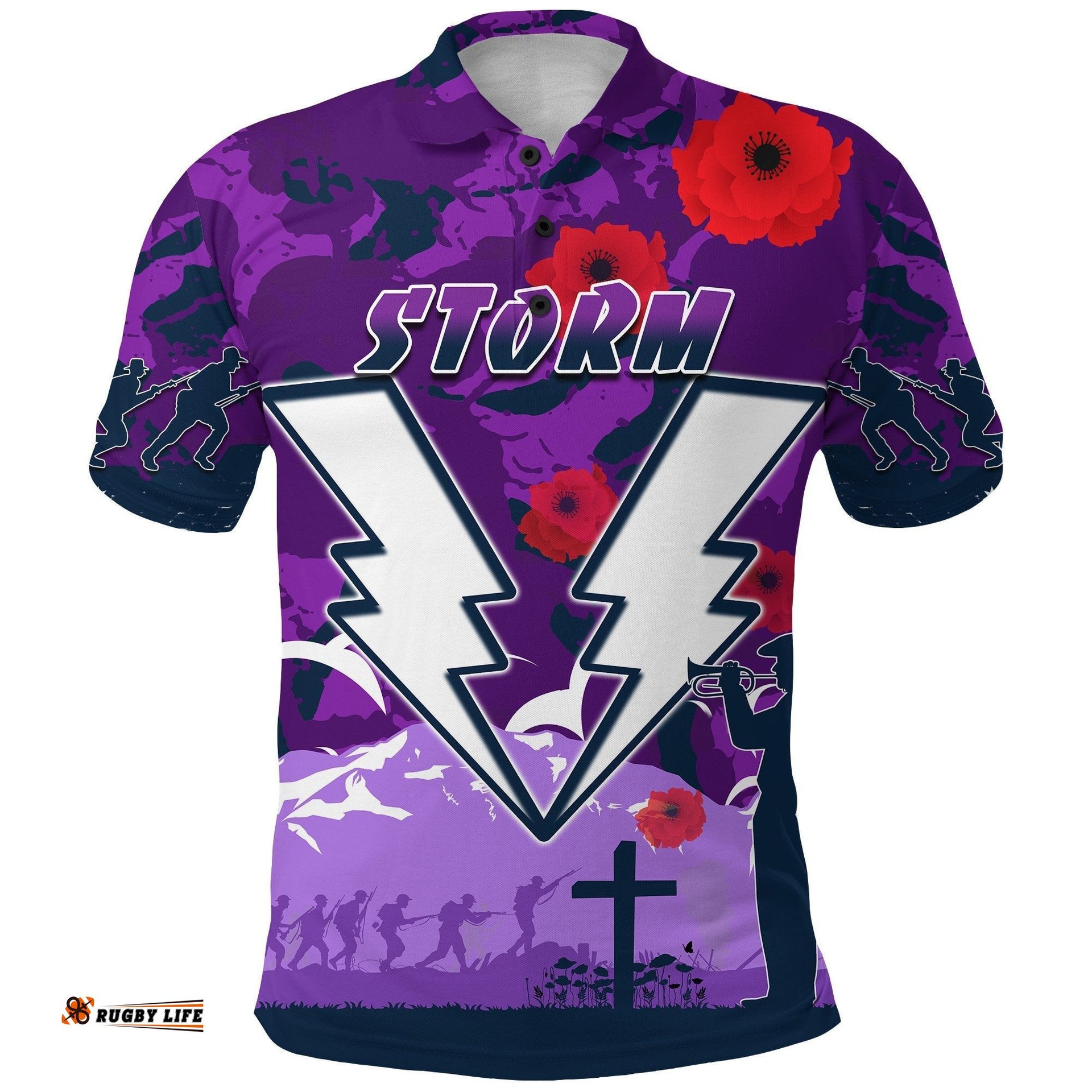 Storm Anzac Day Polo Shirt Melbourne War Remembrance Poppy
