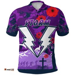 Storm Anzac Day Polo Shirt Melbourne War Remembrance Poppy