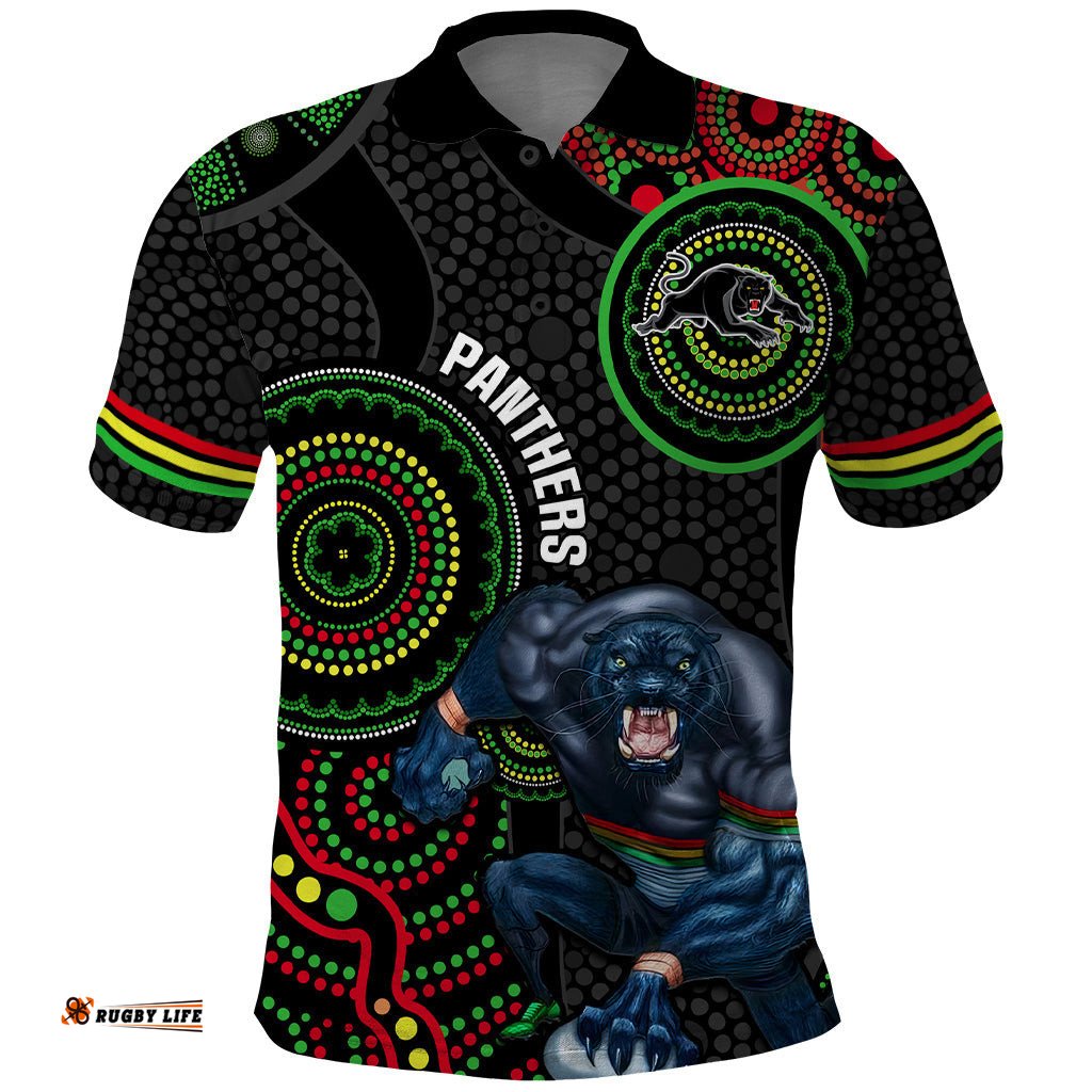 Custom NRL Panthers Polo Shirt Indigenous Penrith Dynamic Black Version