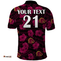 Custom Text And Number Broncos Rugby Polo Shirt Polynesian Style With Hibiscus