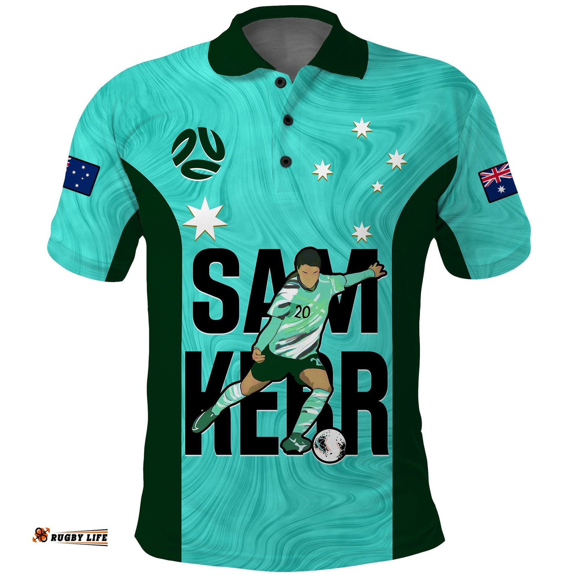 Custom Australia Soccer Polo Shirt Sam Kerr Matildas World Cup Turquoise