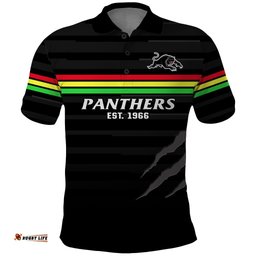 Custom Text And Number Penrith Panthers Rugby 2023 Polo Shirt The Riff Est 1966 Black Sporty