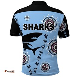 Cronulla Polo Shirt Sharks Simple Indigenous - Blue