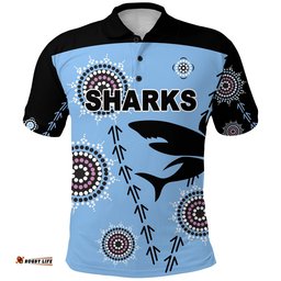 Cronulla Polo Shirt Sharks Simple Indigenous - Blue