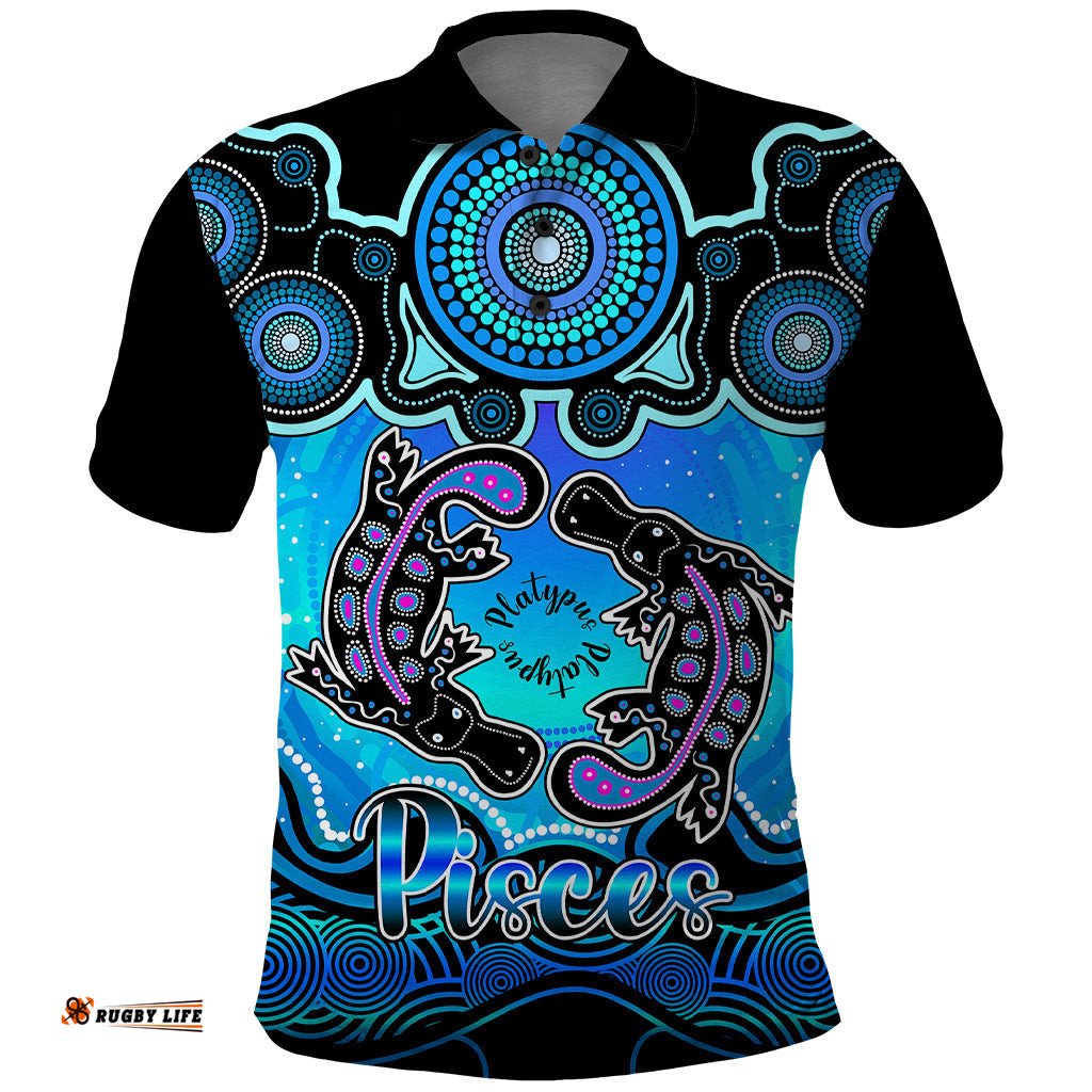 Personalised Australia Pisces Platypus Zodiac Polo Shirt Auz Astrology Aboriginal - Aqua