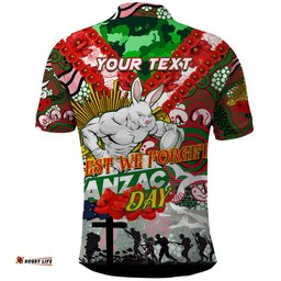 Personalised Rabbitohs ANZAC Day Polo Shirt Aboriginal Rising Sun