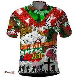 Personalised Rabbitohs ANZAC Day Polo Shirt Aboriginal Rising Sun