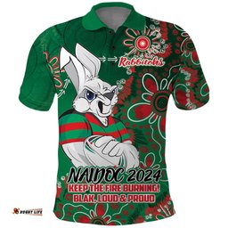 Personalised Rabbitohs NAIDOC Week 2024 Polo Shirt Aboriginal Fire Burning Sparks