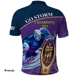 Storm Rugby Polo Shirt Go Champions 2023 Mascot With Polynesian Indigenous Art