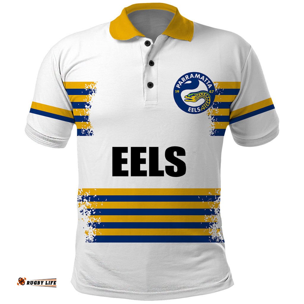 Custom Personalised And Number EELS NRL Polo Shirt 2023 Simple White Style