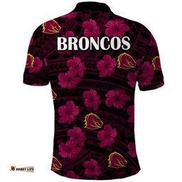 Broncos Rugby Polo Shirt Polynesian Style With Hibiscus