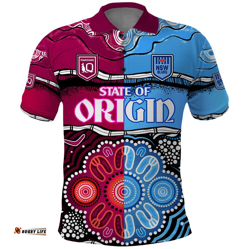 Custom Text And Number NSW Combine QLD State of Origin Polo Shirt New South Wales and Queensland Aboriginal