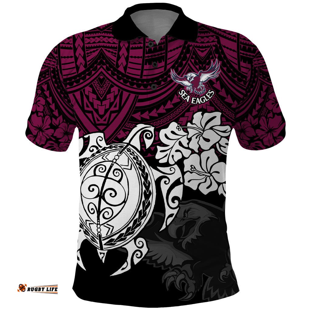 Custom Sea Eagles Rugby Polo Shirt Silvertails Hibiscus and Turtle With Polynesian Pattern