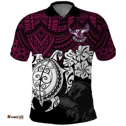 Custom Sea Eagles Rugby Polo Shirt Silvertails Hibiscus and Turtle With Polynesian Pattern