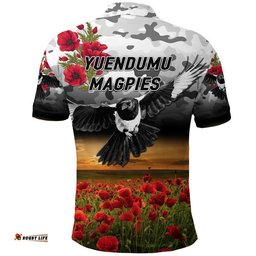 Yuendumu Magpies Football Club ANZAC Polo Shirt Poppy Vibes