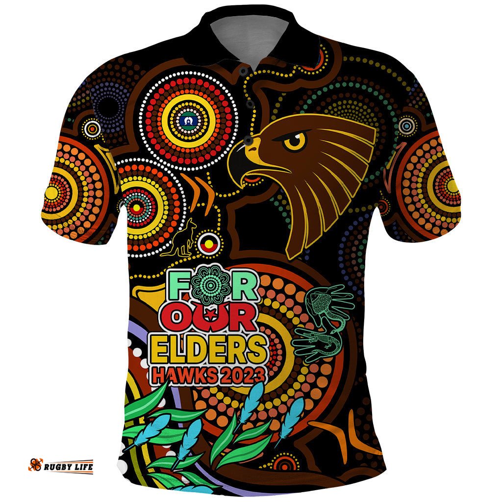 Hawks Football Aboriginal Art Polo Shirt NAIDOC Indigenous Tribal