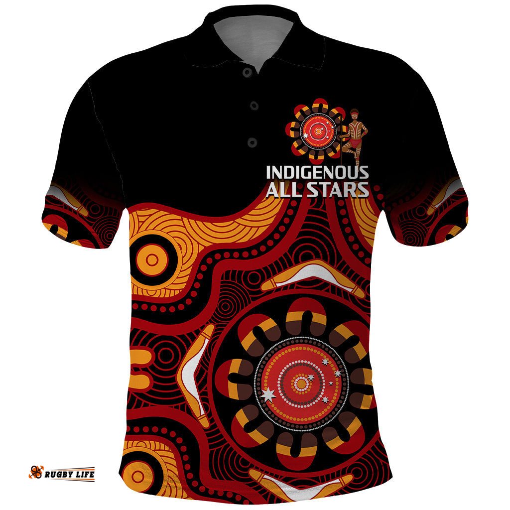 Australia Indigenous Rugby Polo Shirt All Stars Aborigine Dreamtime Black Version