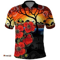 ANZAC Day Australia Poppy Flower Polo Shirt Aboriginal Style