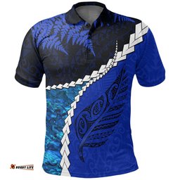 Paua Shell Maori Silver Fern Polo Shirt Cobalt