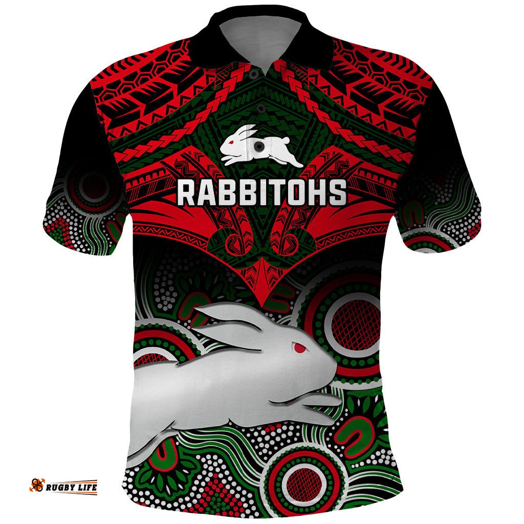 Personalised Rabbitohs Rugby Polo Shirt Souths 1908 Aboriginal Mix Polynesian Pattern