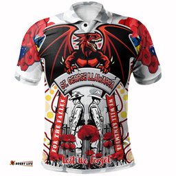 St. George Rugby Anzac Day Watercolour Custom Polo Shirt - Remembrance Dragons With Poppy Flower RLT13