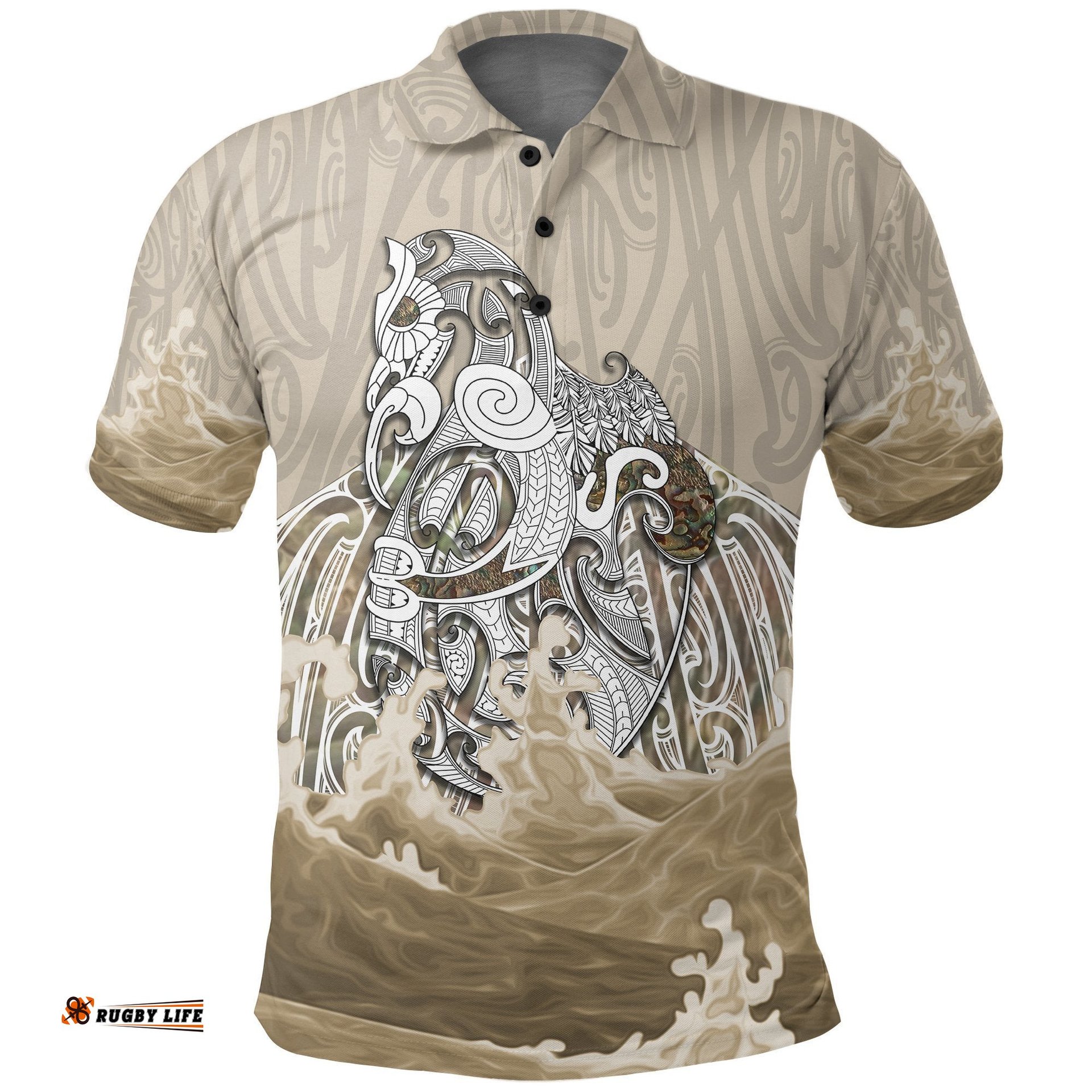 Maori Manaia The Blue Sea Polo Shirt, Golden